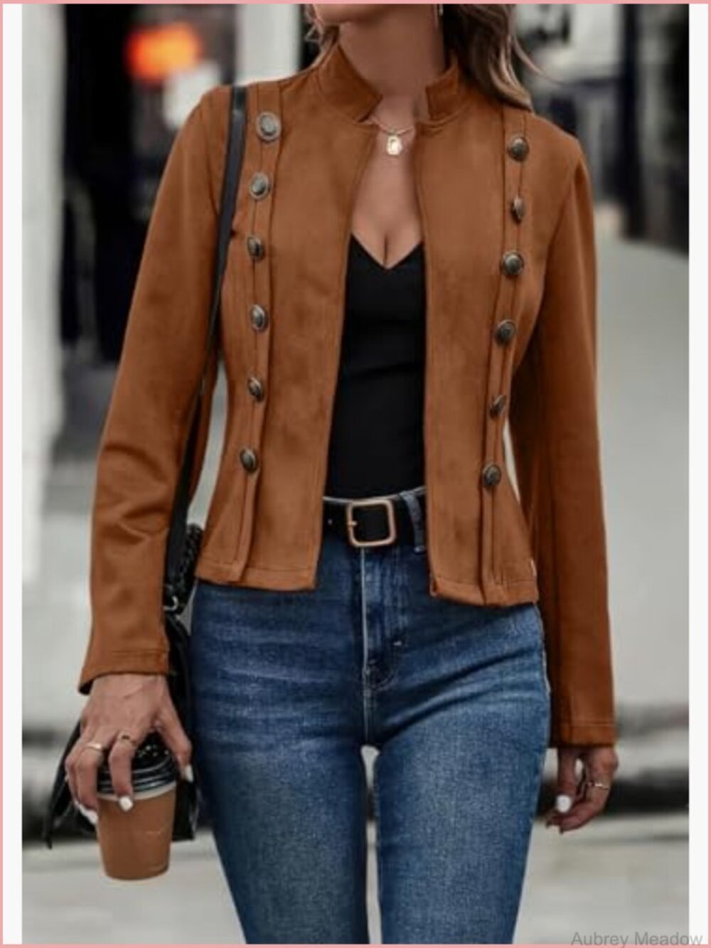 Faux Suede Blazer Jacket Casual Business Long Sleeve Coat - Picture 4 of 5